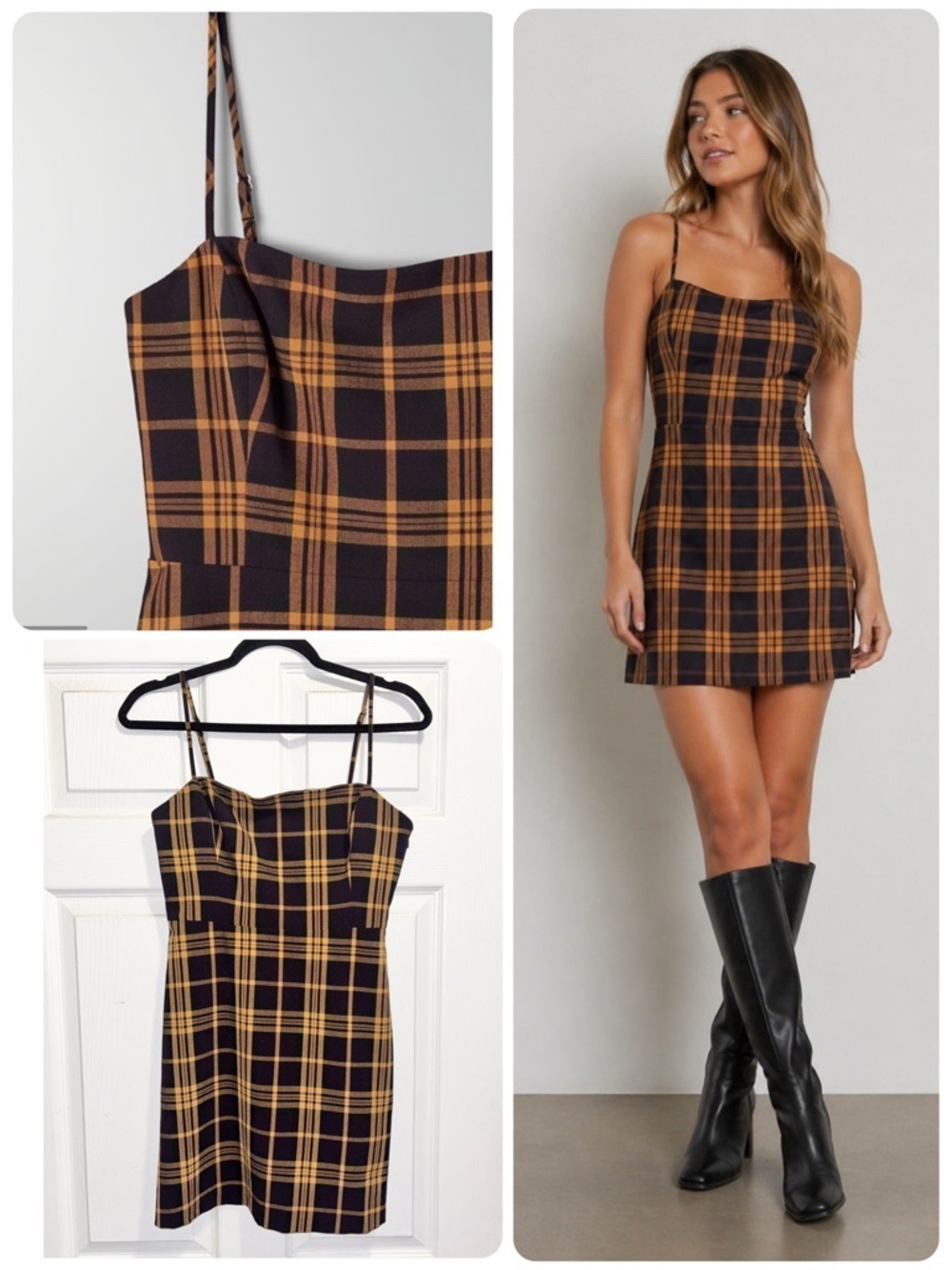 Aritzia Wilfred Plaid Classic Dress Black Yellow Academia Size 2